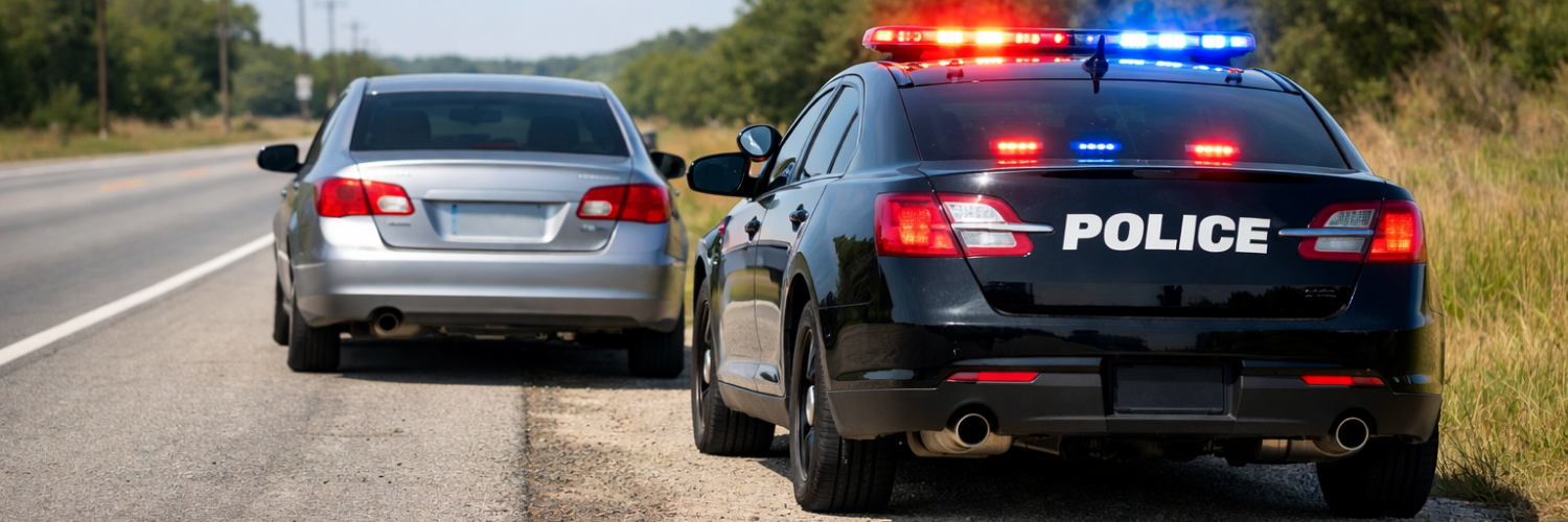 Cop car pulling over a sedan for window tint.