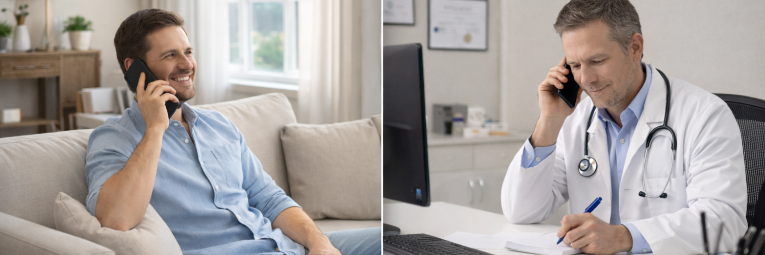 Happy customer partaking in an online Telehealth evaluation with a licensed physician to get approved for a medical window tint exemption